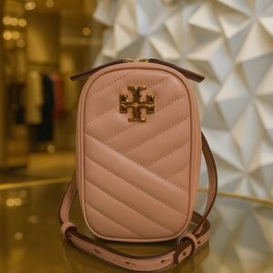 NEW Tory Burch Kira Chevron Pink Moon Leather NS Phone Small Crossbody Bag
